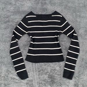 Cute Black & White Y2K Striped Longsleeve Knitted Sweater Shirt Top